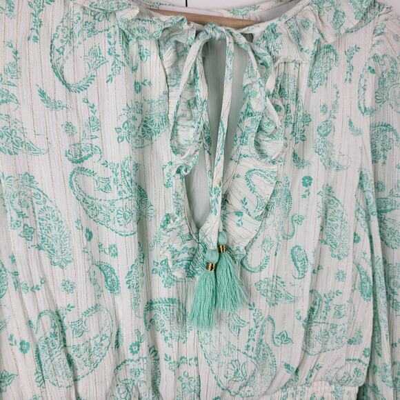 REVOLVE House of Harlow 1960 Ajay Paisley Long Sleeve Ruffle Smock Mini Dress S - Picture 8 of 9